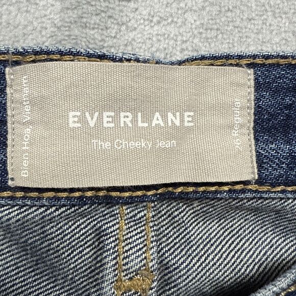 Everlane The Cheeky Jean Women’s 26R Medium Wash Cropped Button Fly Ripped Knee - Picture 6 of 8